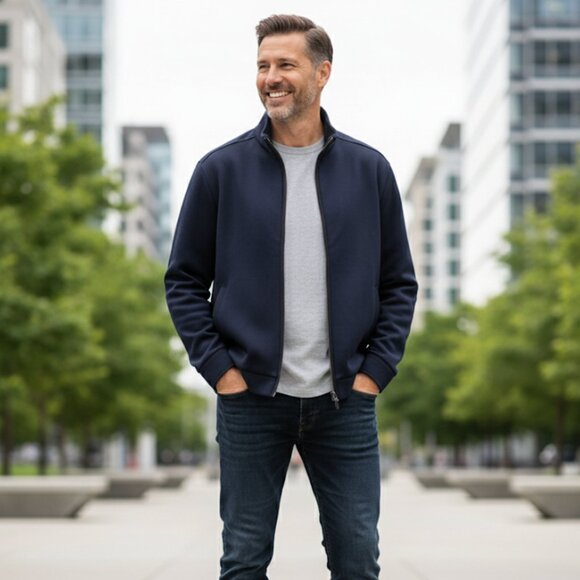 Peter Millar Men's Large Westport Wool & Cashmere Blue Bomber Zip Up Jacket 2XL - Picture 1 of 11